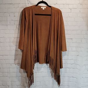 John Paul Richard brown faux suede fringed top size S
